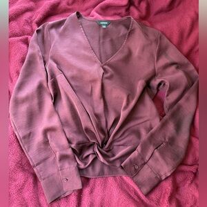 Express Mauve Twist Front V-Neck Blouse